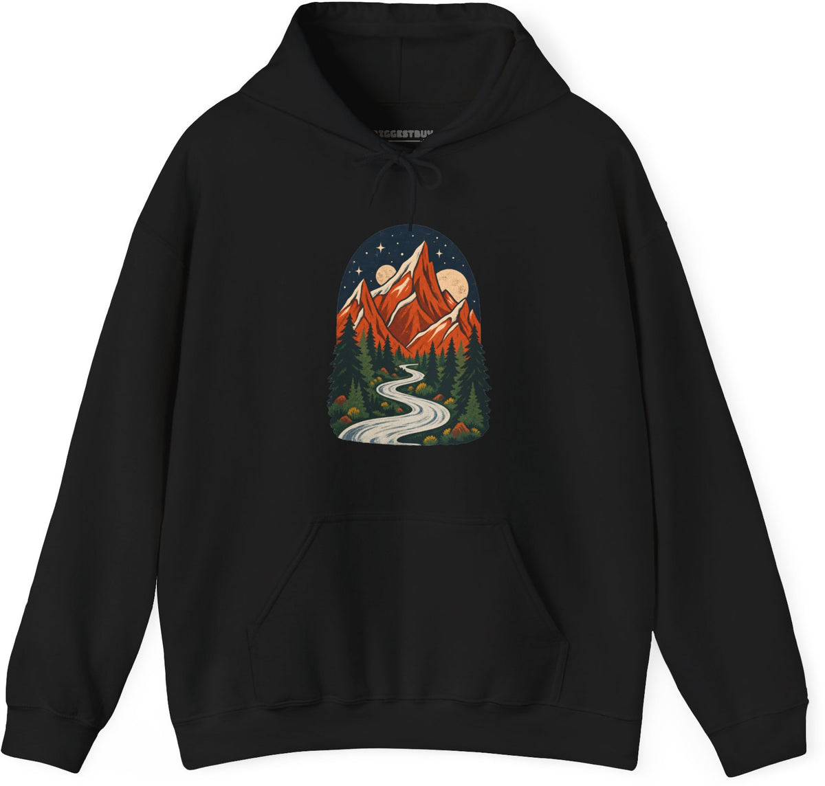 Mountain Maze - Pullover Hoodie in Black, front view
