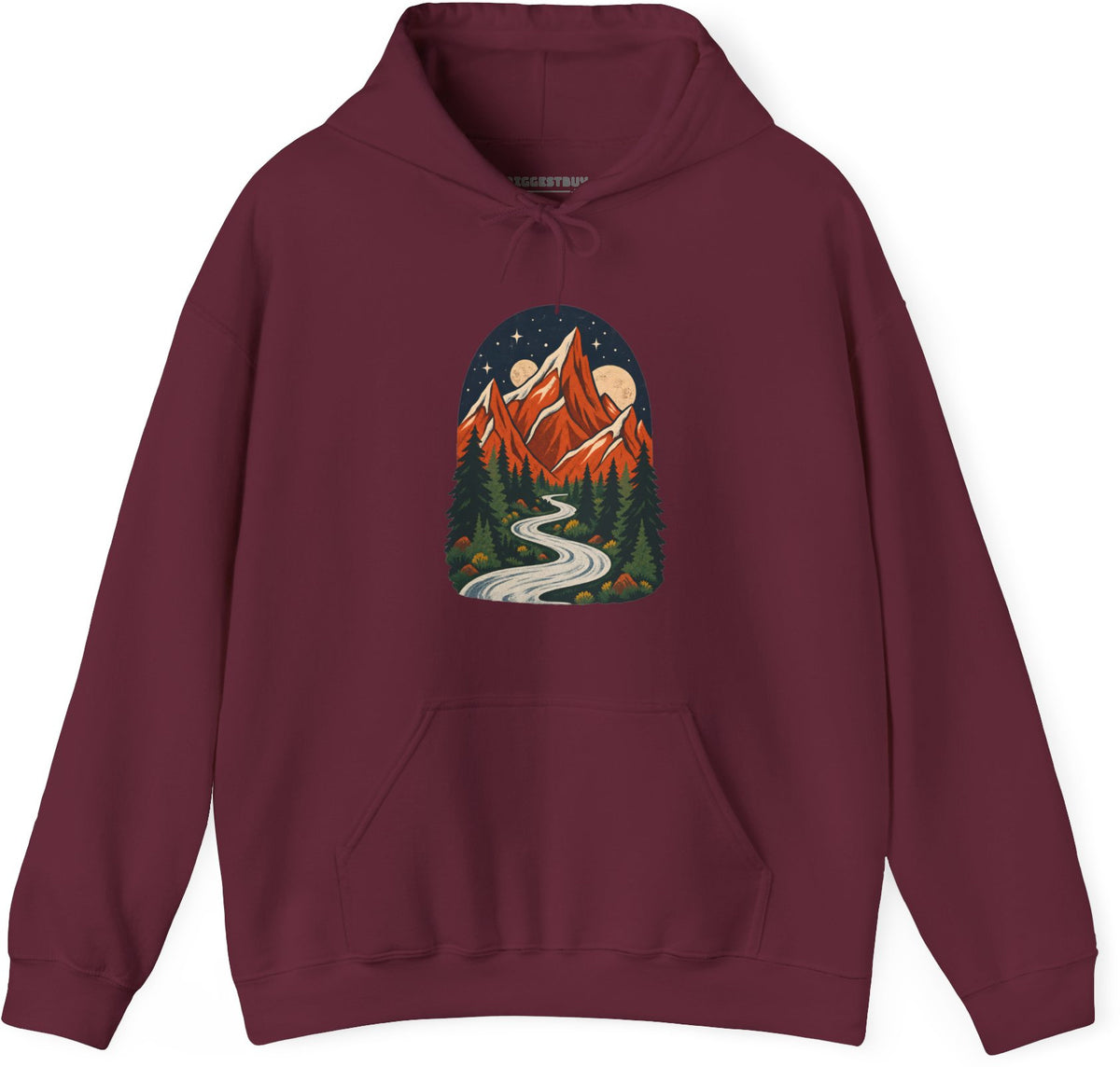 Mountain Maze - Pullover Hoodie in Maroon, front view