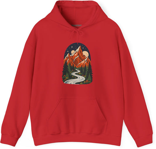 Mountain Maze - Pullover Hoodie in Red, front view
