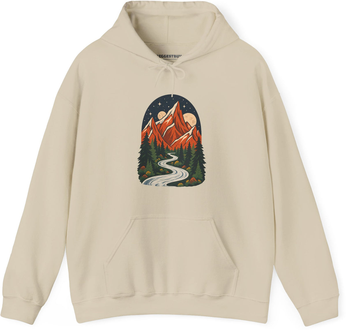 Mountain Maze - Pullover Hoodie in Sand, front view