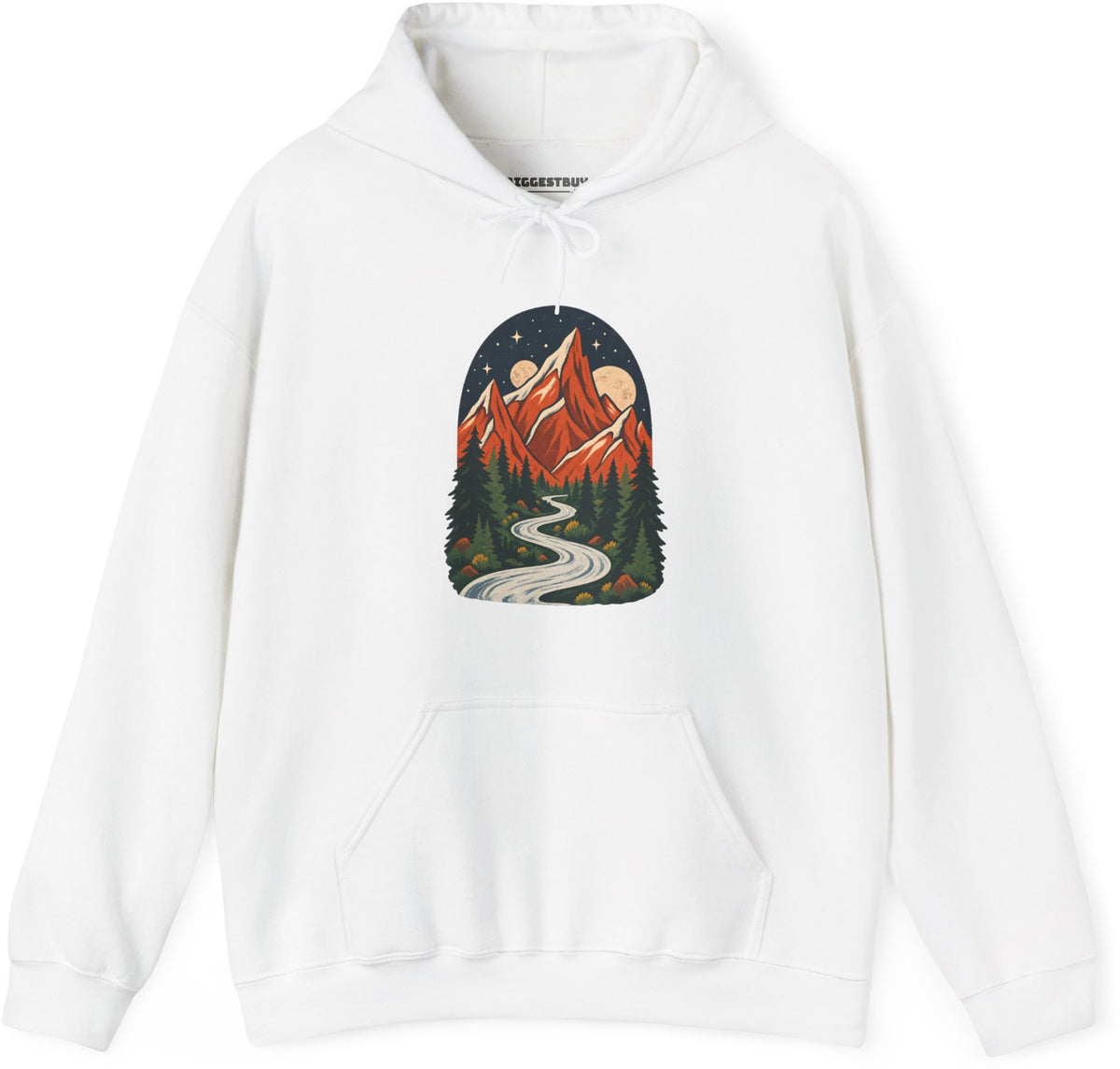 Mountain Maze - Pullover Hoodie in White, front view