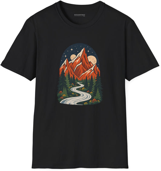 Mountain Maze - Softstyle T-Shirt in Black, front view