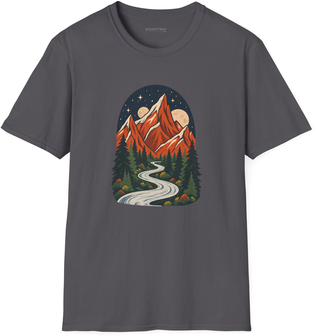 Mountain Maze - Softstyle T-Shirt in Charcoal, front view