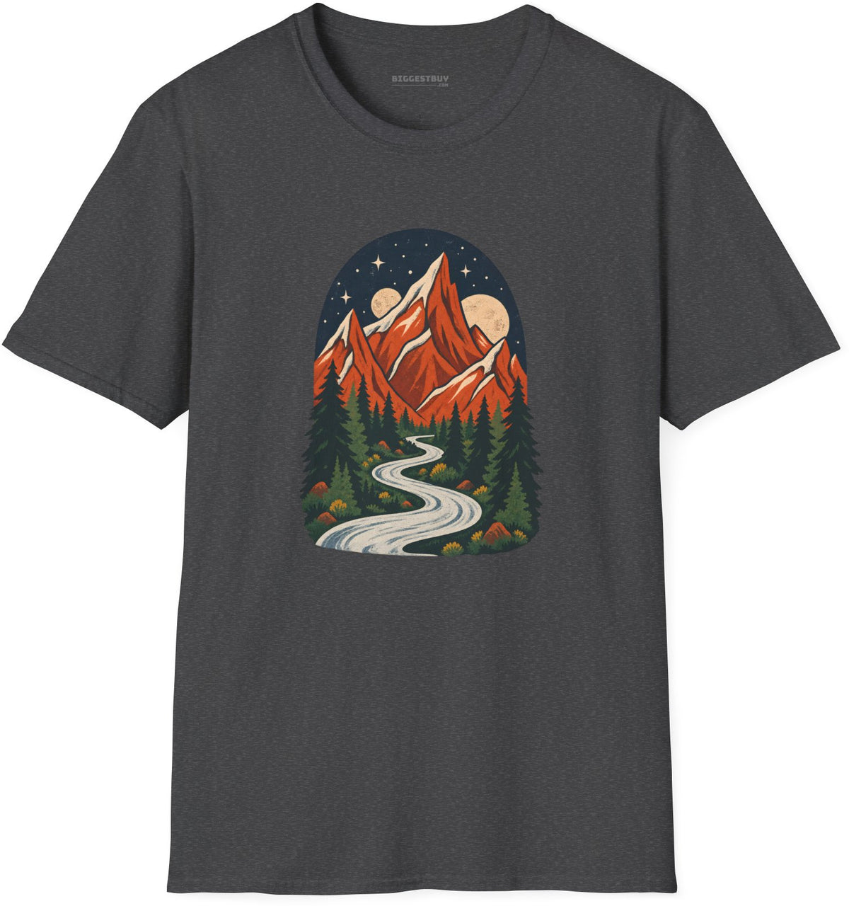 Mountain Maze - Softstyle T-Shirt in Dark Heather, front view