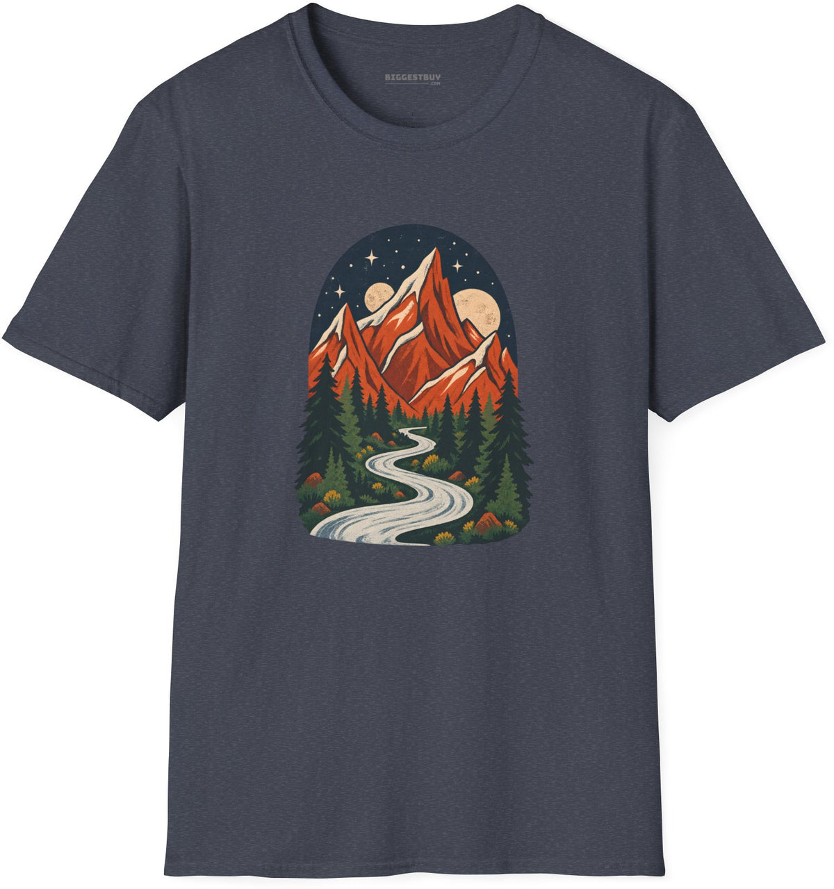Mountain Maze - Softstyle T-Shirt in Heather Navy, front view