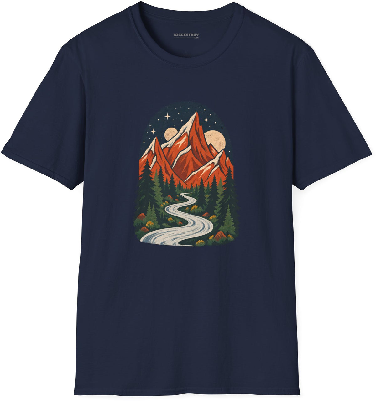 Mountain Maze - Softstyle T-Shirt in Navy, front view