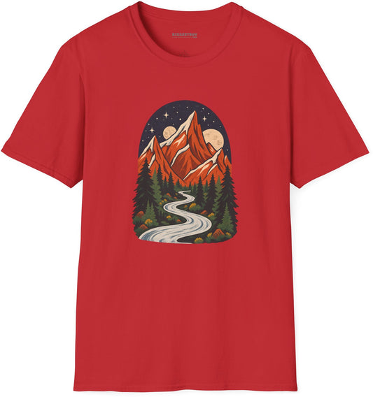 Mountain Maze - Softstyle T-Shirt in Red, front view