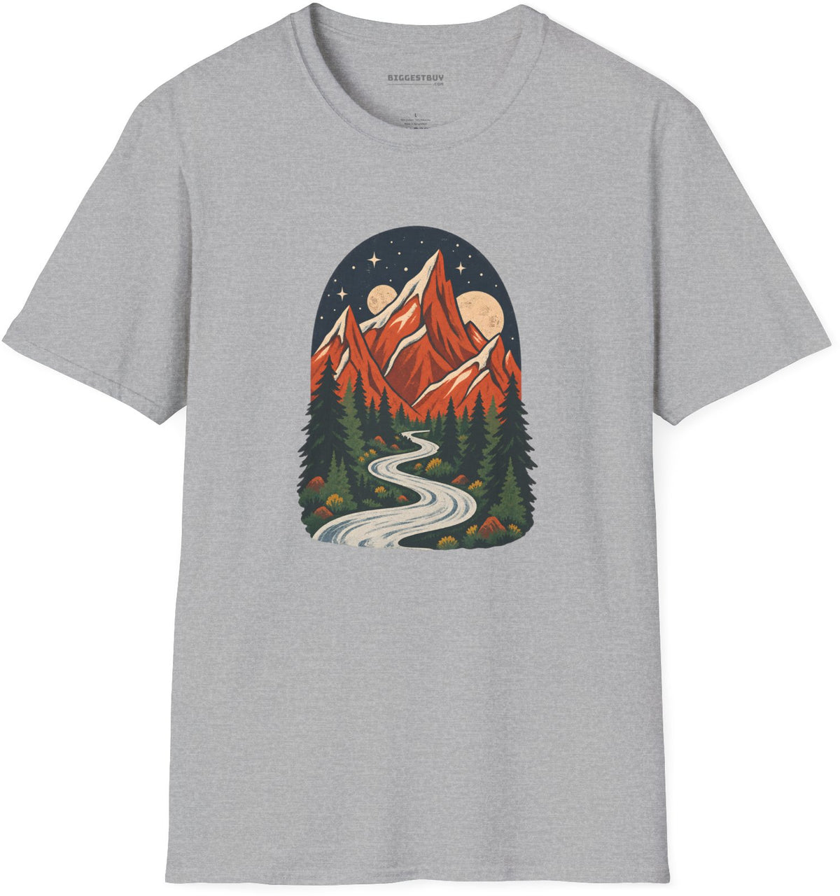 Mountain Maze - Softstyle T-Shirt in Sport Grey, front view