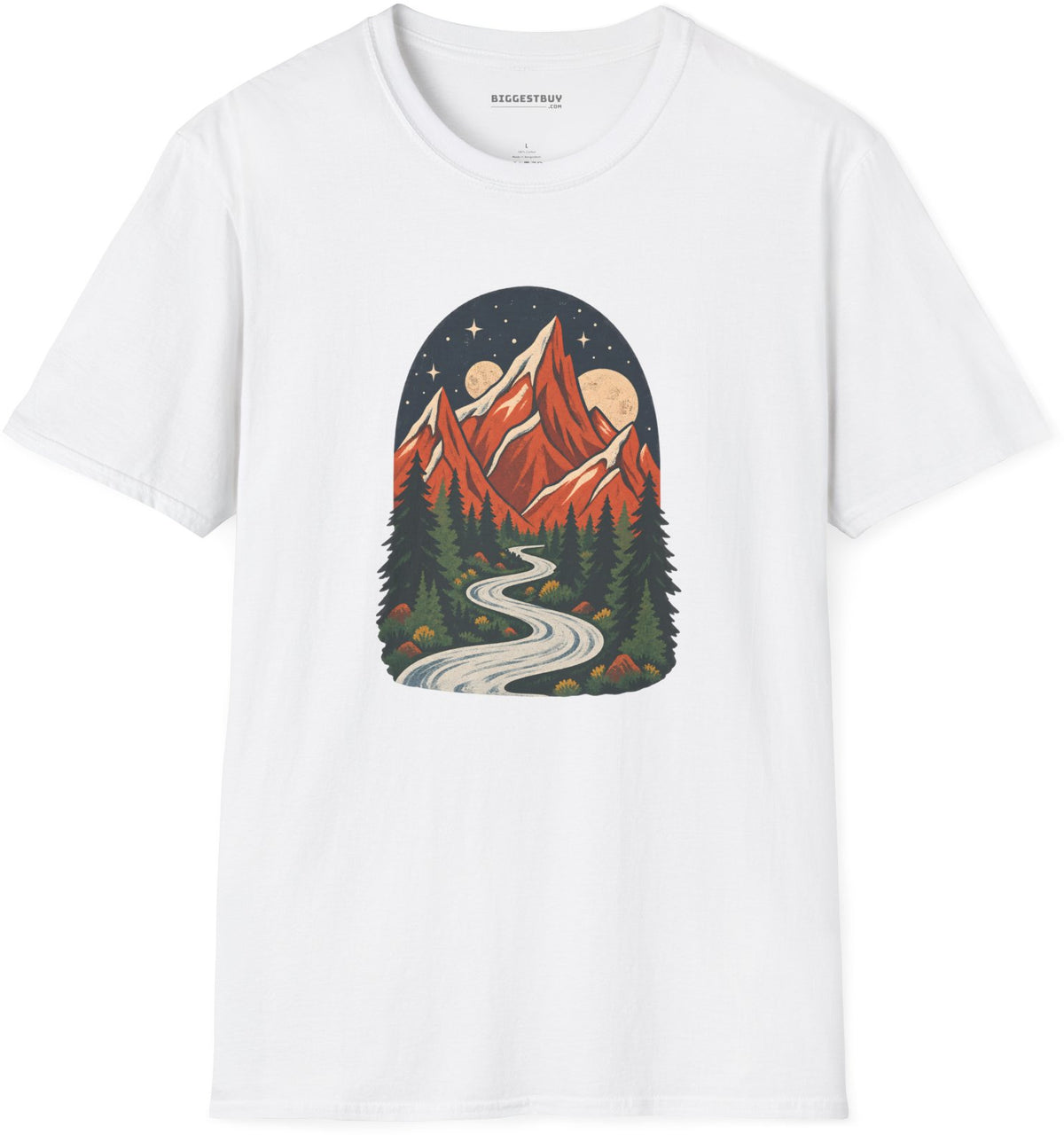 Mountain Maze - Softstyle T-Shirt in White, front view