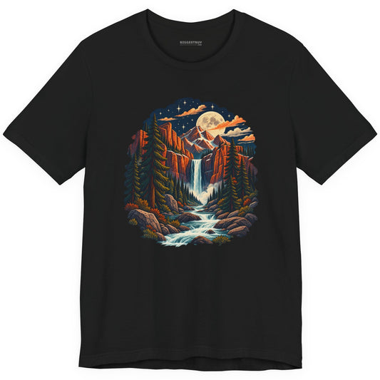 Mystic Peaks - Classic Jersey Tee in Black, front view