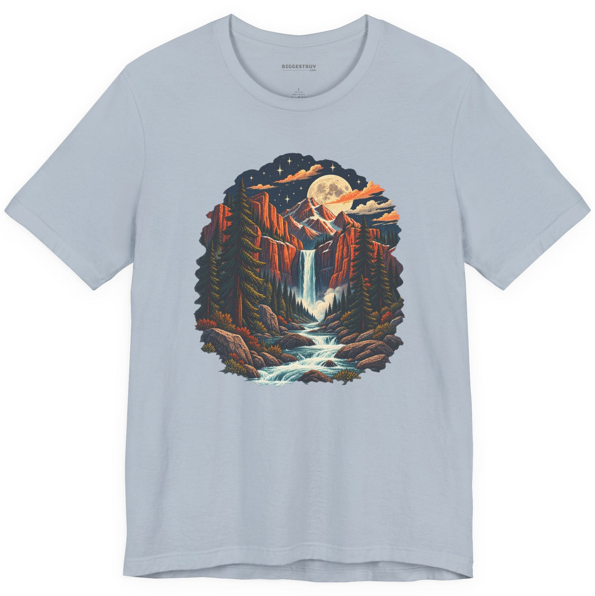 Mystic Peaks - Classic Jersey Tee in Light Blue, front view