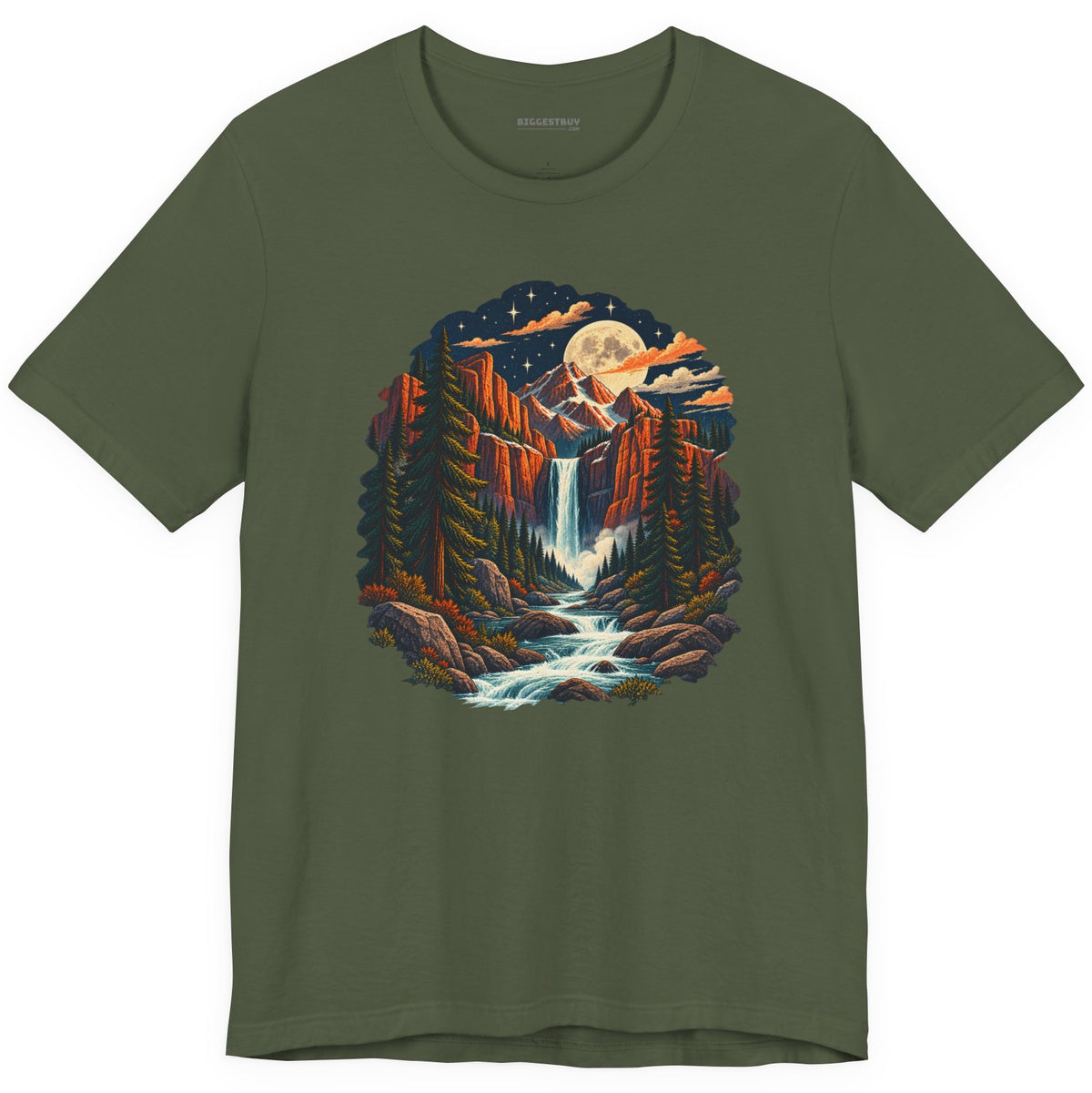 Mystic Peaks - Classic Jersey Tee in Military Green, front view