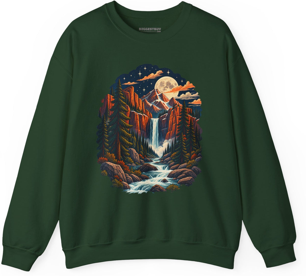 Mystic Peaks - Crewneck Sweatshirt in Forest Green, front view