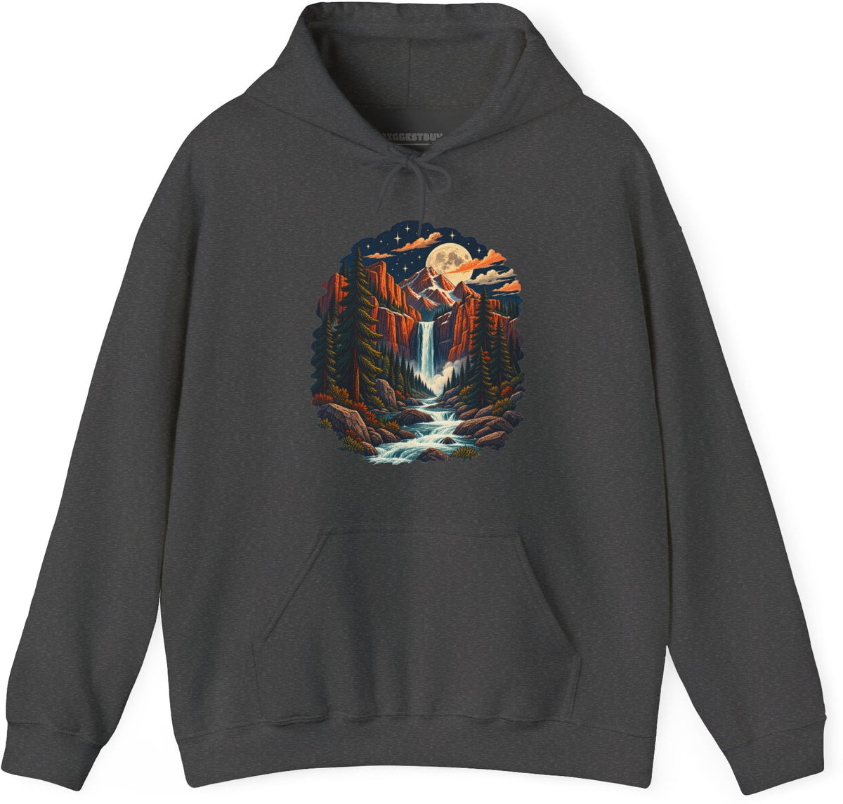 Mystic Peaks - Pullover Hoodie in Dark Heather, front view