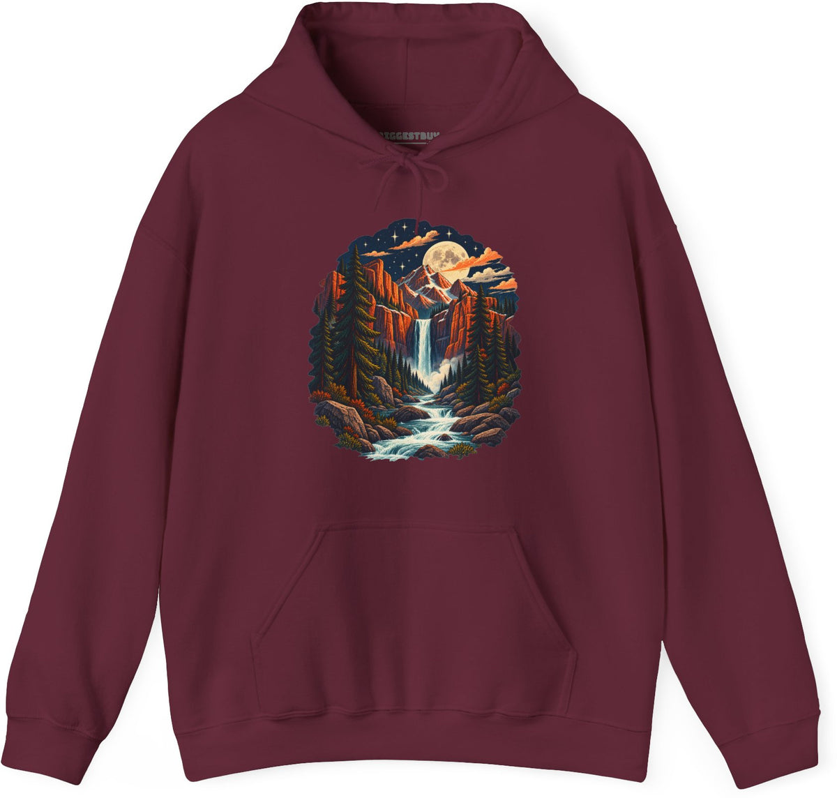 Mystic Peaks - Pullover Hoodie in Maroon, front view