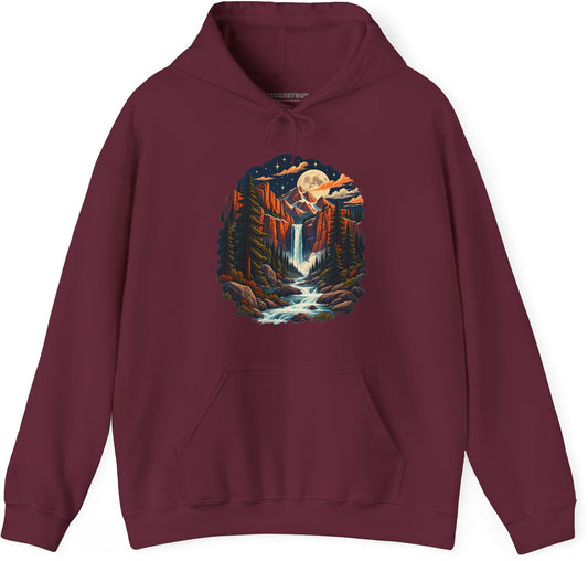 Mystic Peaks - Pullover Hoodie in Maroon, front view