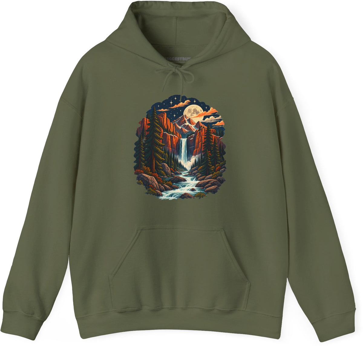 Mystic Peaks - Pullover Hoodie in Military Green, front view