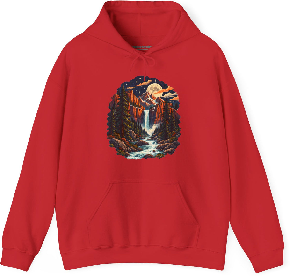 Mystic Peaks - Pullover Hoodie in Red, front view