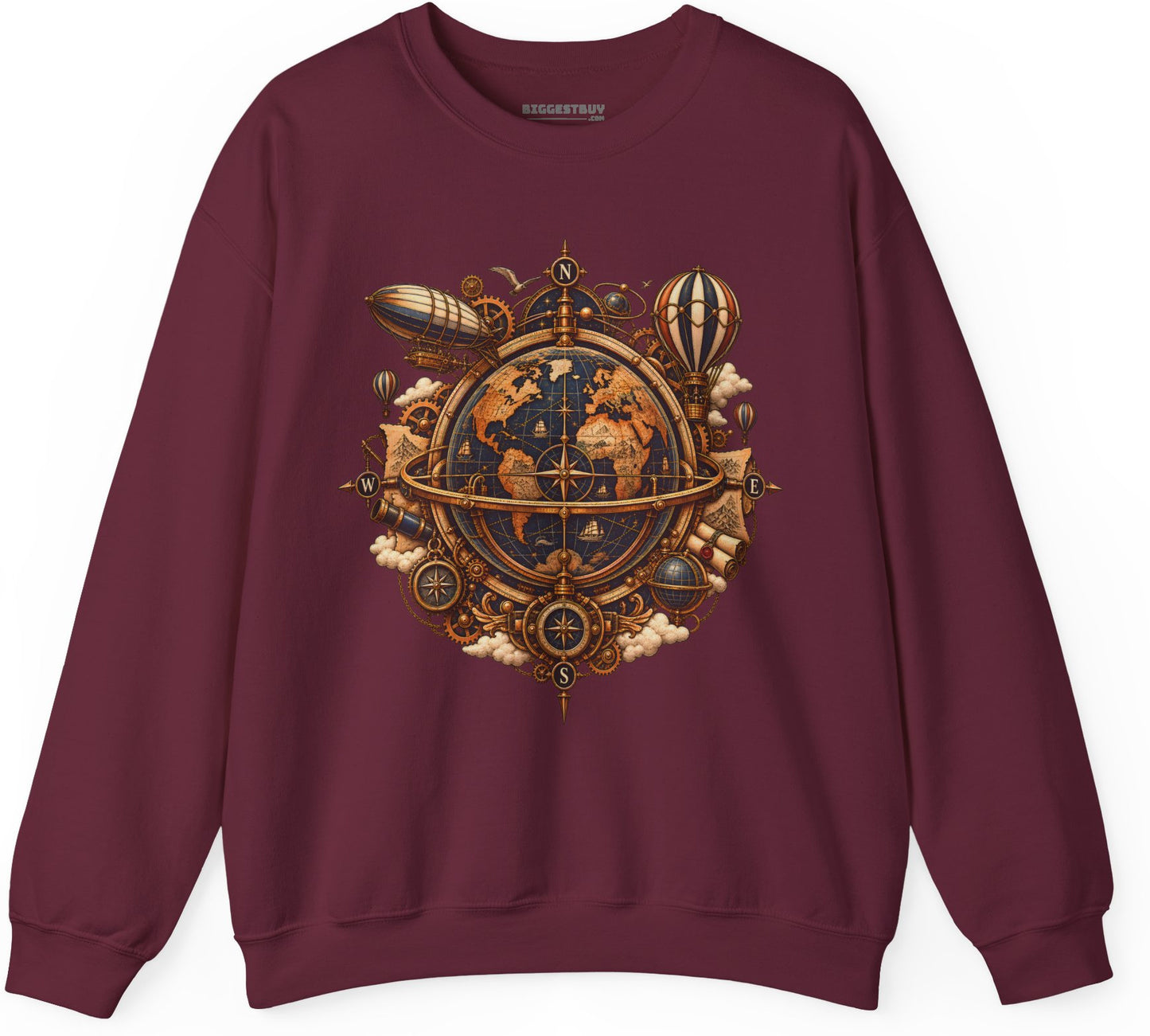 Nautical Nexus - Crewneck Sweatshirt in Maroon, front view