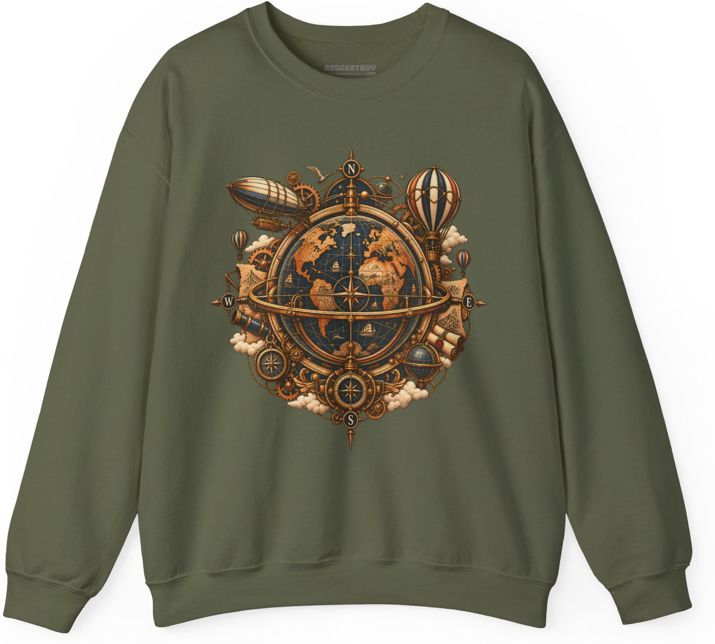 Nautical Nexus - Crewneck Sweatshirt in Military Green, front view