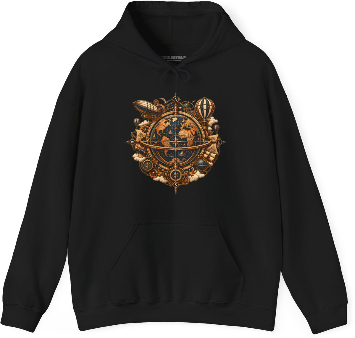 Nautical Nexus - Pullover Hoodie in Black, front view