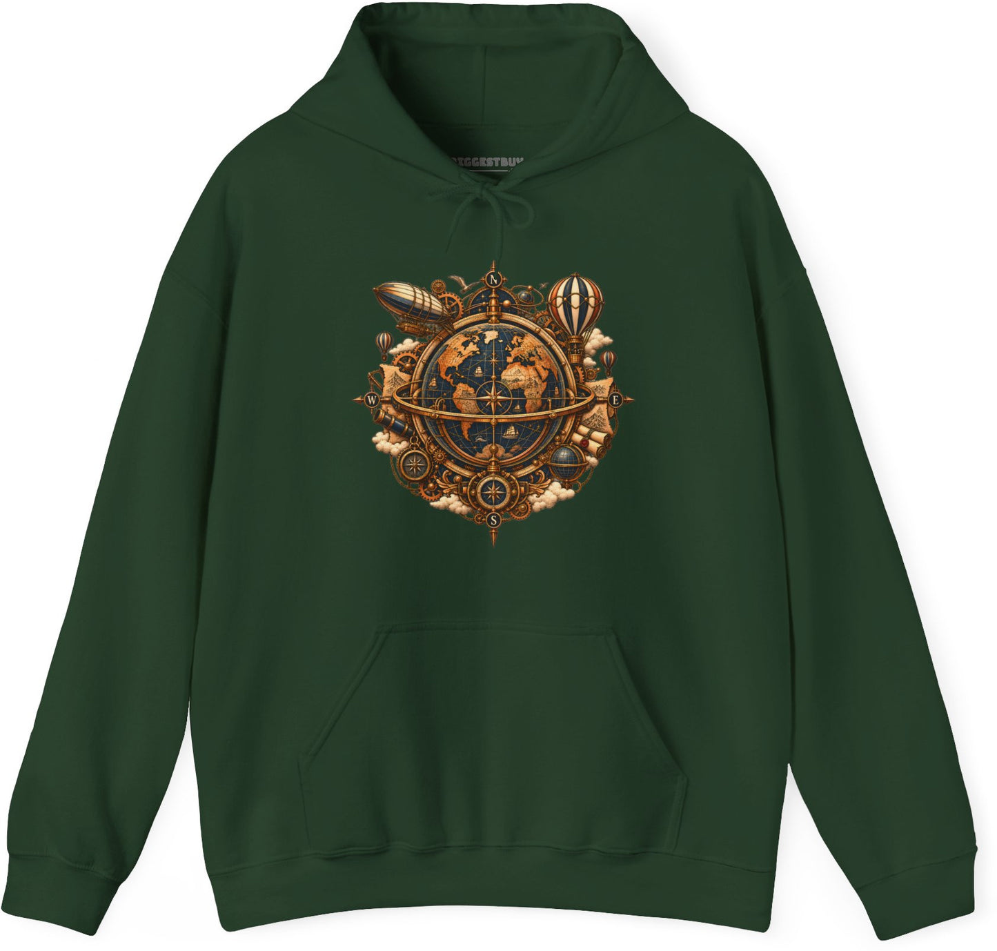 Nautical Nexus - Pullover Hoodie in Forest Green, front view