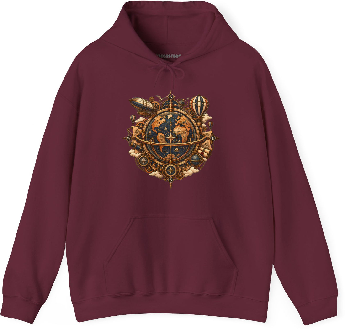 Nautical Nexus - Pullover Hoodie in Maroon, front view