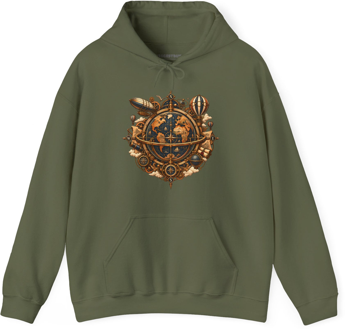 Nautical Nexus - Pullover Hoodie in Military Green, front view
