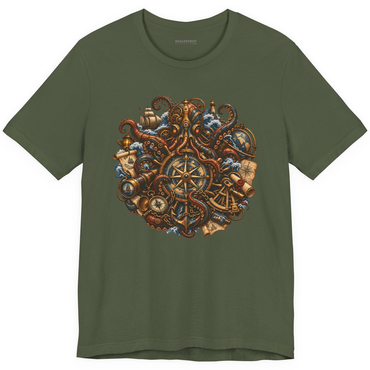 Nautical Nonsense - Classic Jersey Tee in Military Green, front view