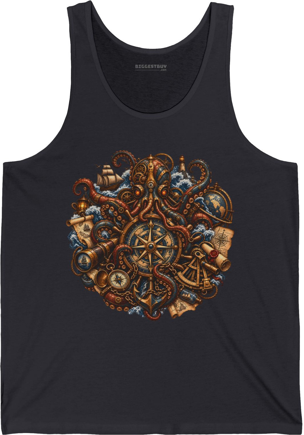 Nautical Nonsense - Jersey Tank Top in Dark Grey, front view