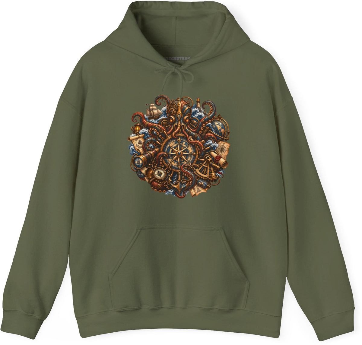 Nautical Nonsense - Pullover Hoodie in Military Green, front view
