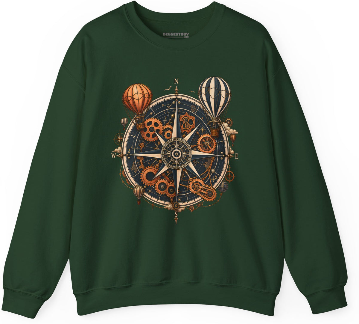 Nautical Nostalgia - Crewneck Sweatshirt in Forest Green, front view