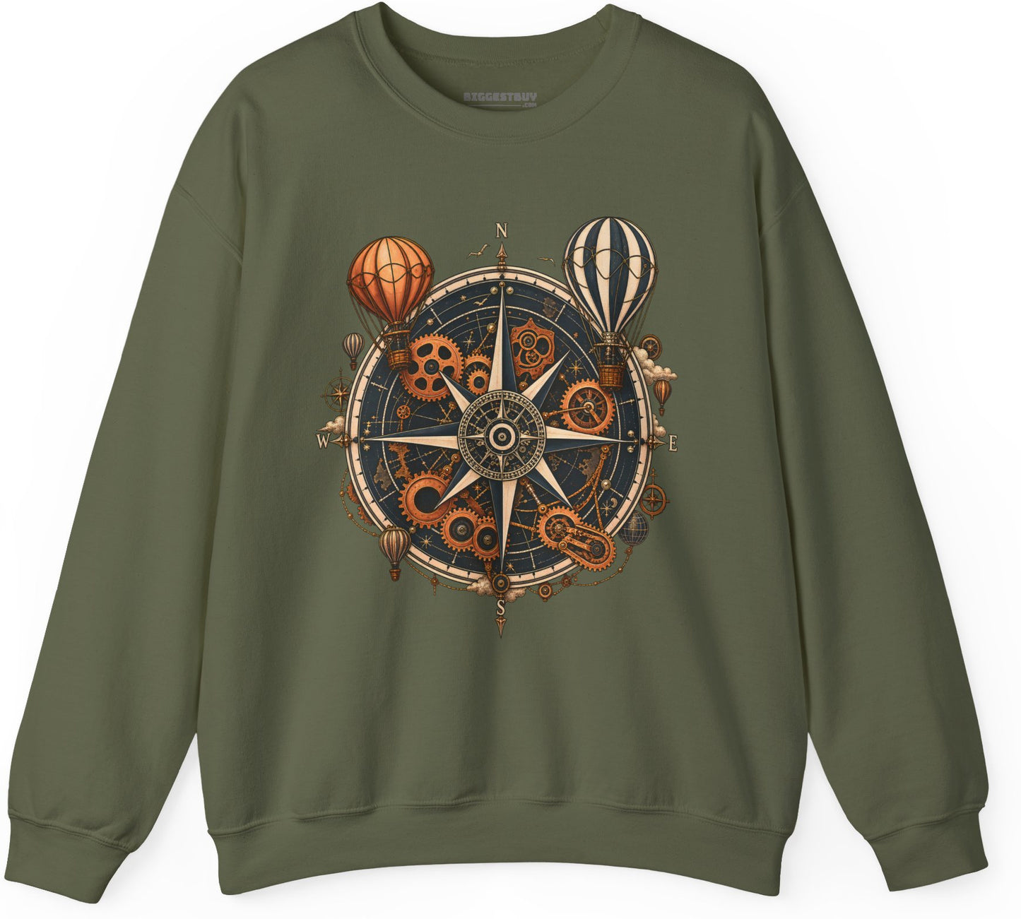 Nautical Nostalgia - Crewneck Sweatshirt in Military Green, front view