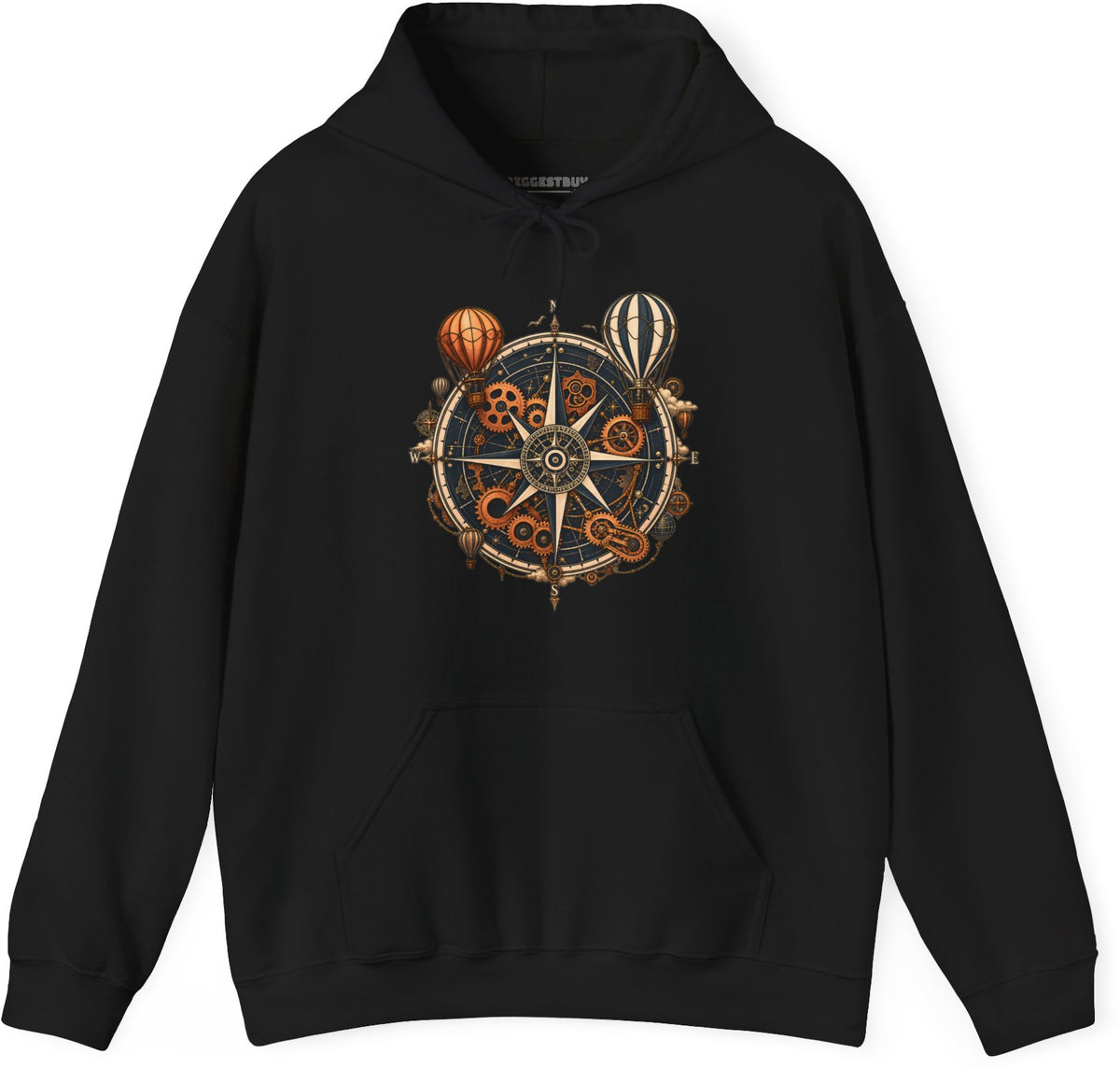 Nautical Nostalgia - Pullover Hoodie in Black, front view
