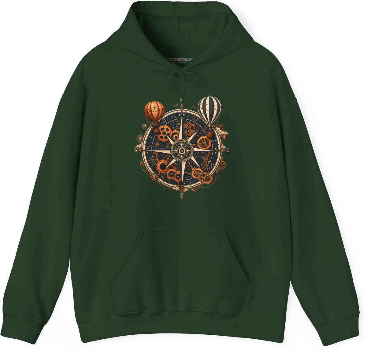 Nautical Nostalgia - Pullover Hoodie in Forest Green, front view