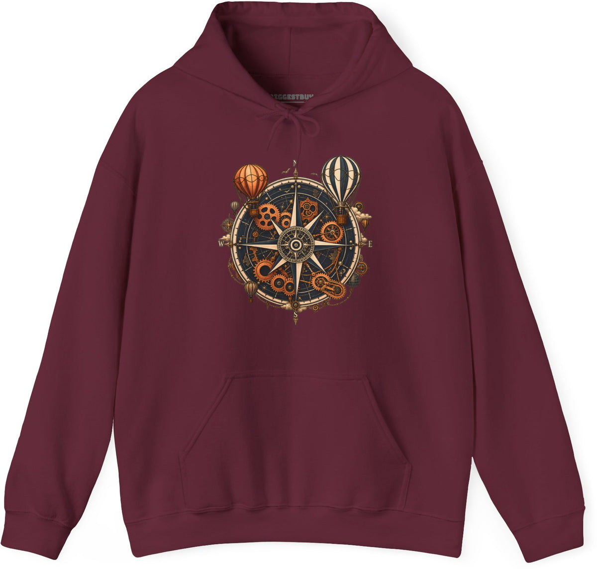 Nautical Nostalgia - Pullover Hoodie in Maroon, front view