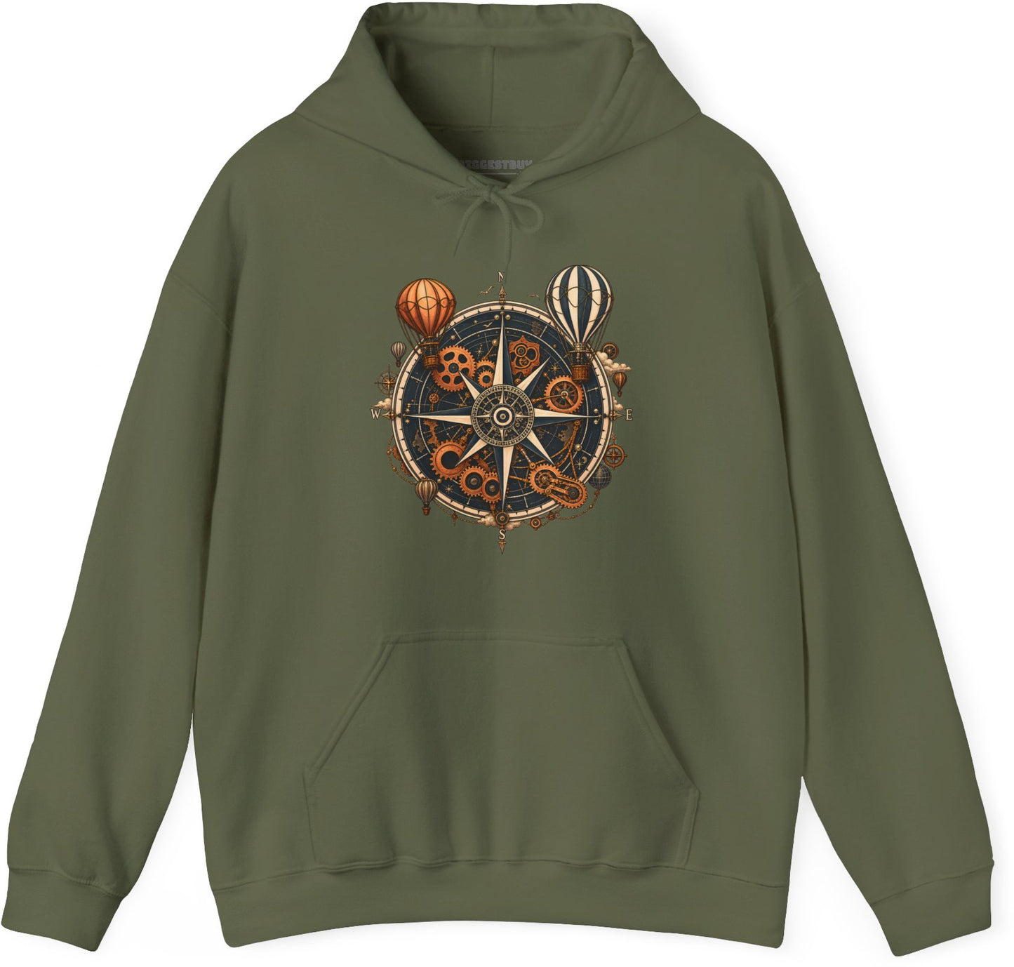 Nautical Nostalgia - Pullover Hoodie in Military Green, front view