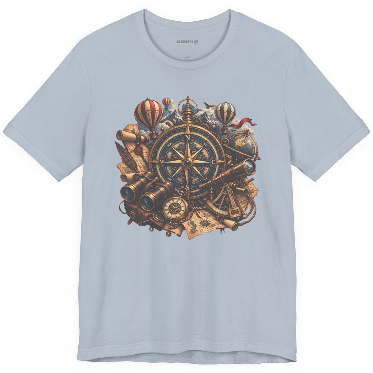 Navigatin Nostalgia - Classic Jersey Tee in Light Blue, front view