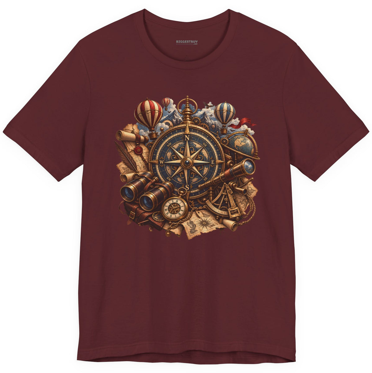 Navigatin Nostalgia - Classic Jersey Tee in Maroon, front view