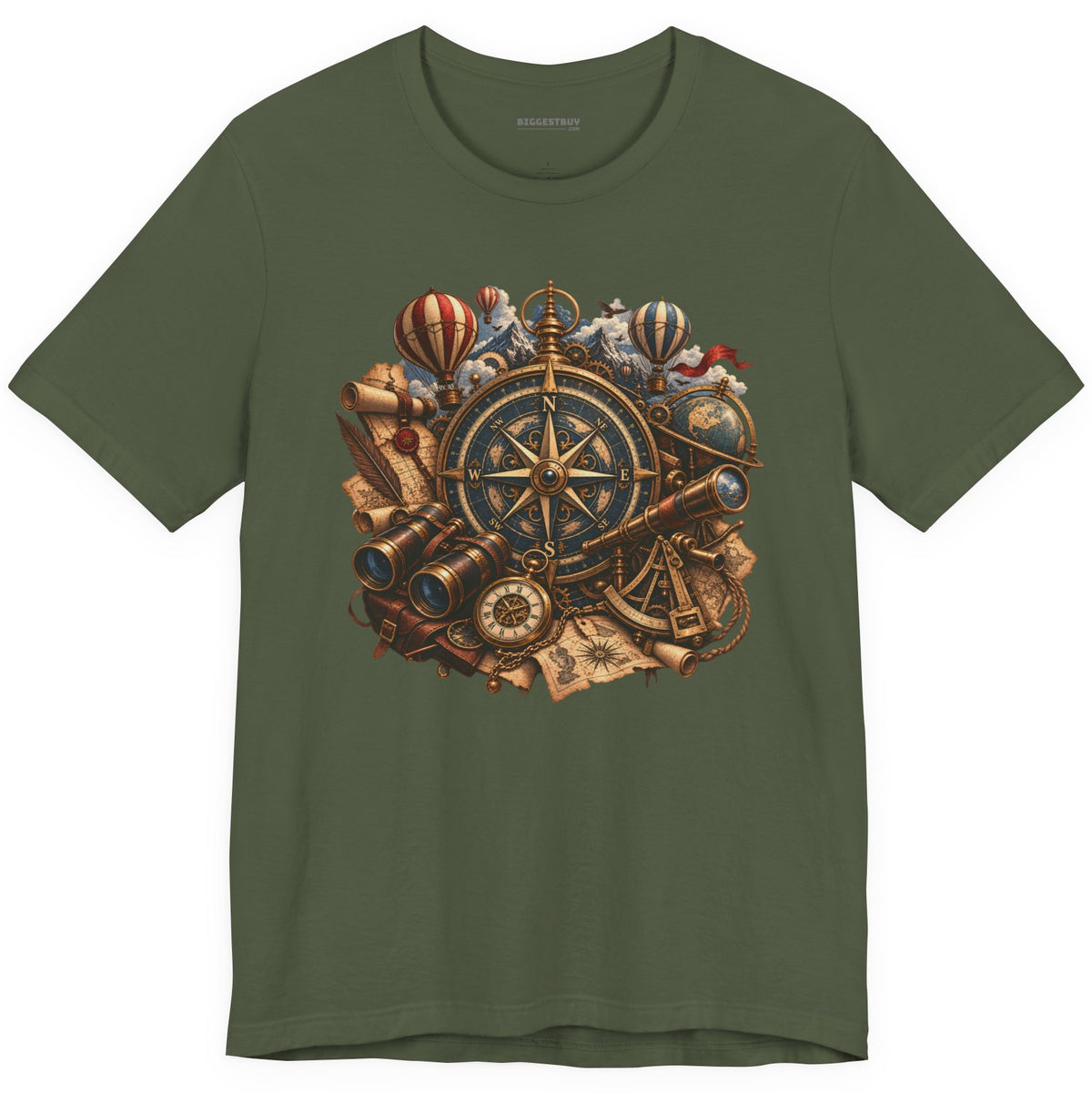 Navigatin Nostalgia - Classic Jersey Tee in Military Green, front view