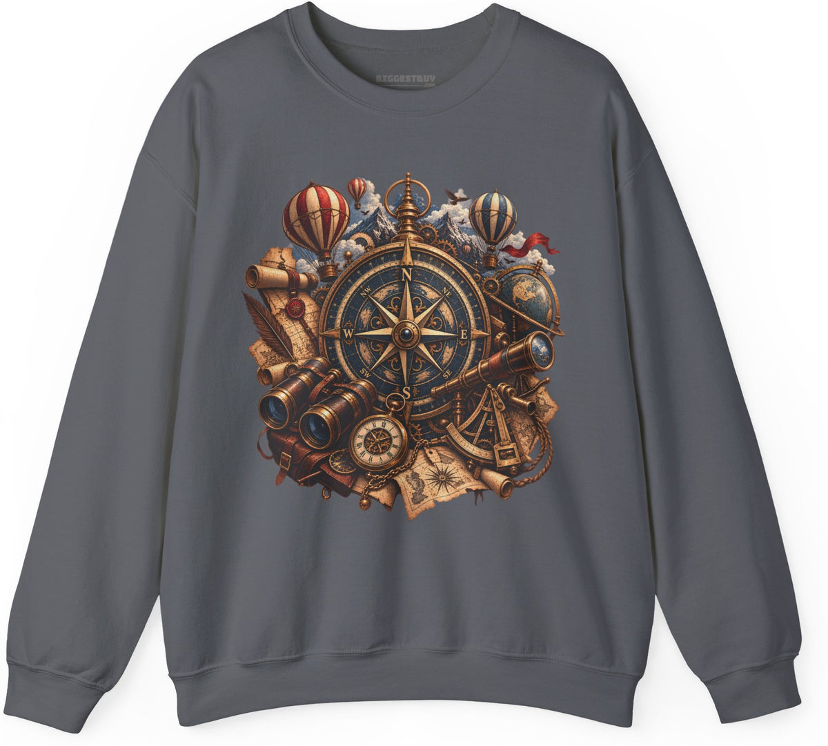 Navigatin Nostalgia - Crewneck Sweatshirt in Charcoal, front view