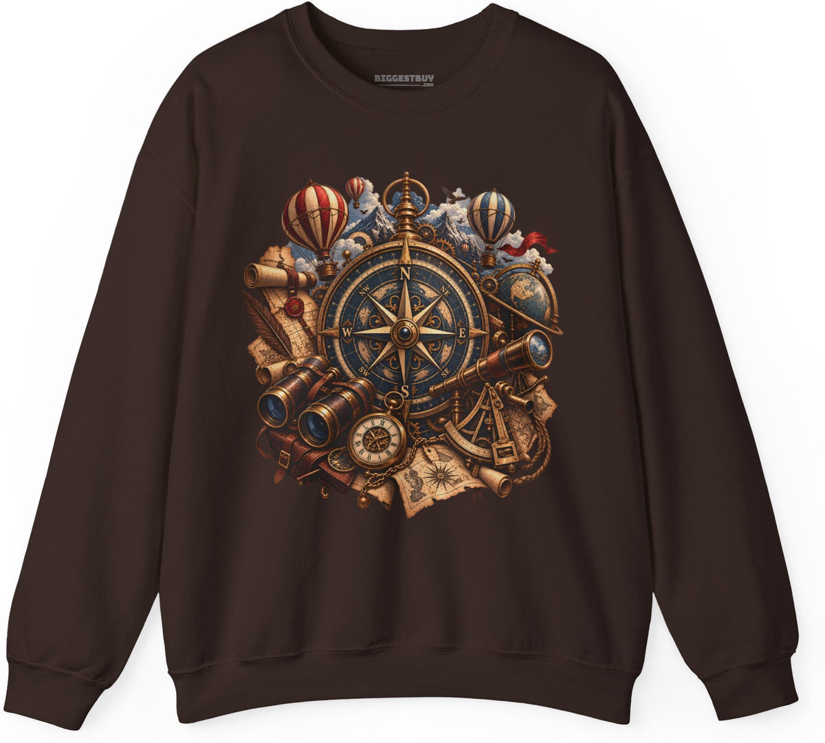 Navigatin Nostalgia - Crewneck Sweatshirt in Dark Chocolate, front view