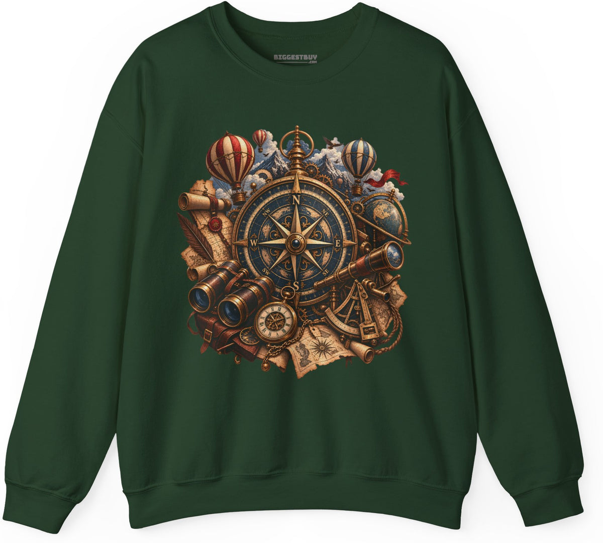 Navigatin Nostalgia - Crewneck Sweatshirt in Forest Green, front view