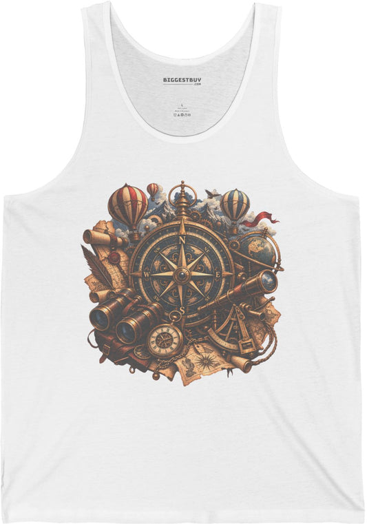 Navigatin Nostalgia - Jersey Tank Top in White, front view