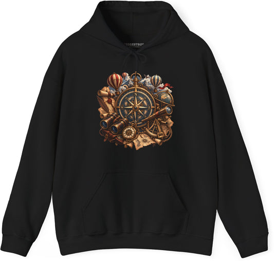 Navigatin Nostalgia - Pullover Hoodie in Black, front view