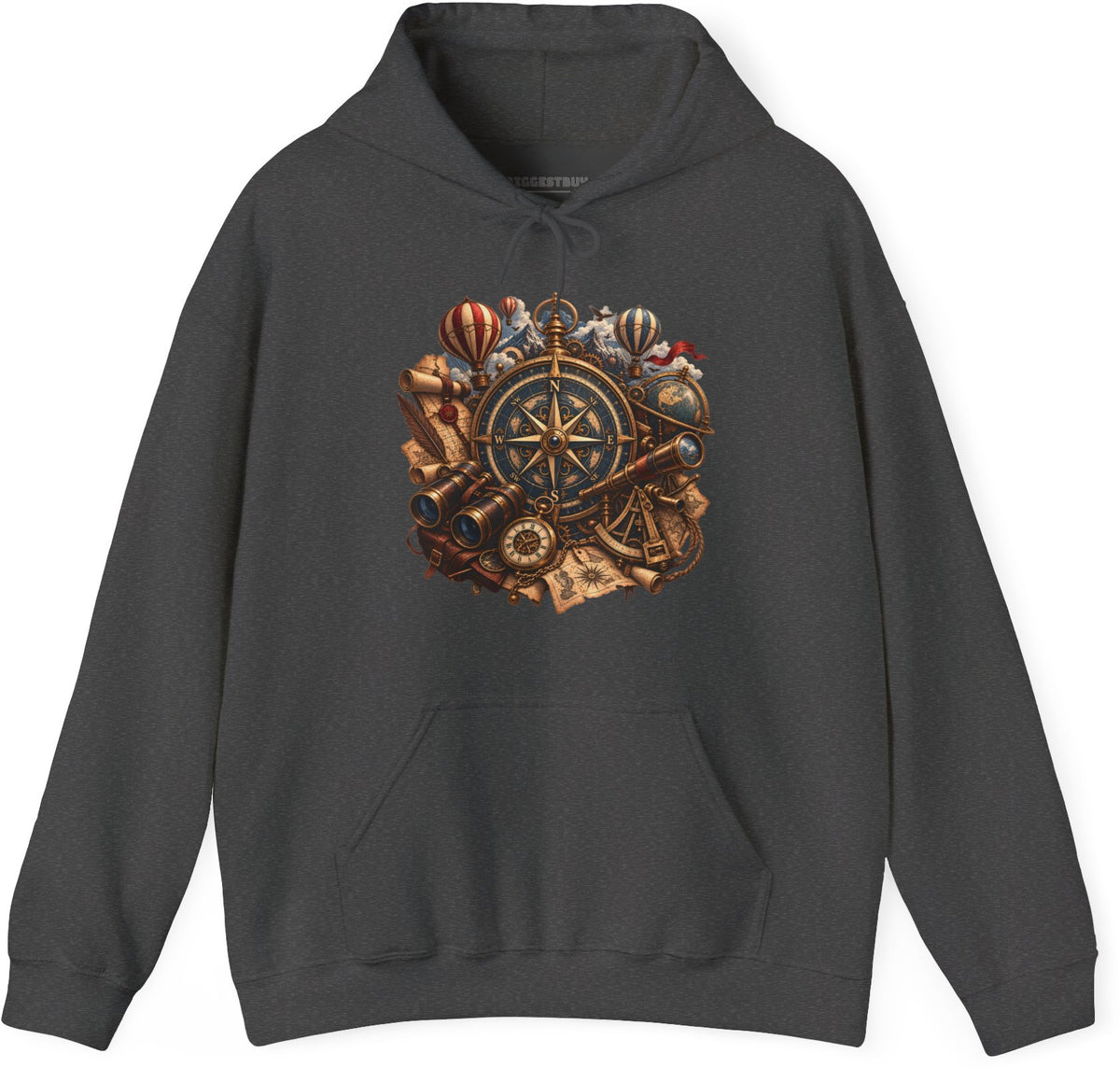 Navigatin Nostalgia - Pullover Hoodie in Dark Heather, front view