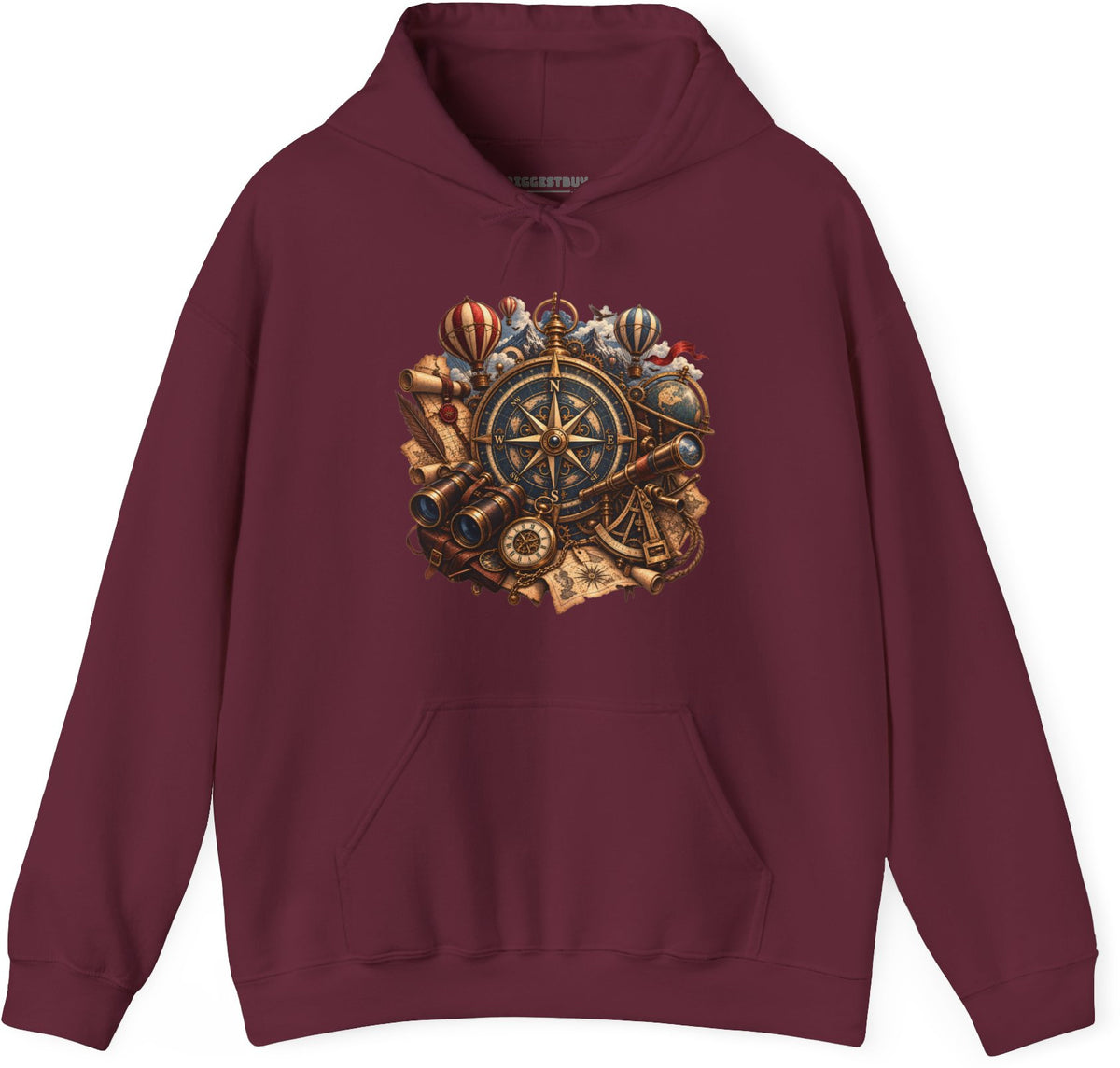 Navigatin Nostalgia - Pullover Hoodie in Maroon, front view