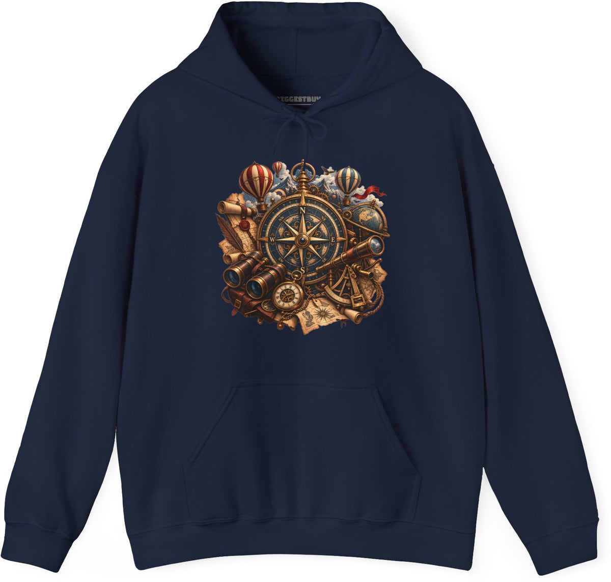 Navigatin Nostalgia - Pullover Hoodie in Navy, front view