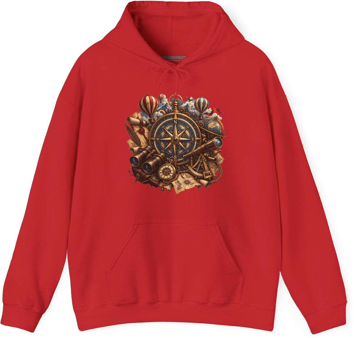 Navigatin Nostalgia - Pullover Hoodie in Red, front view