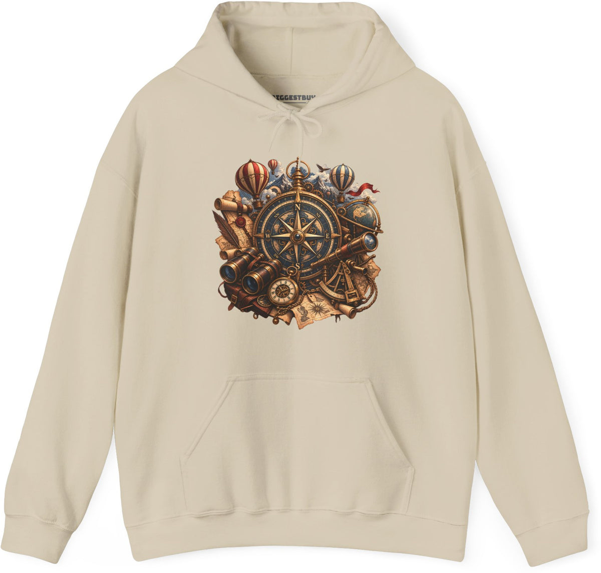 Navigatin Nostalgia - Pullover Hoodie in Sand, front view